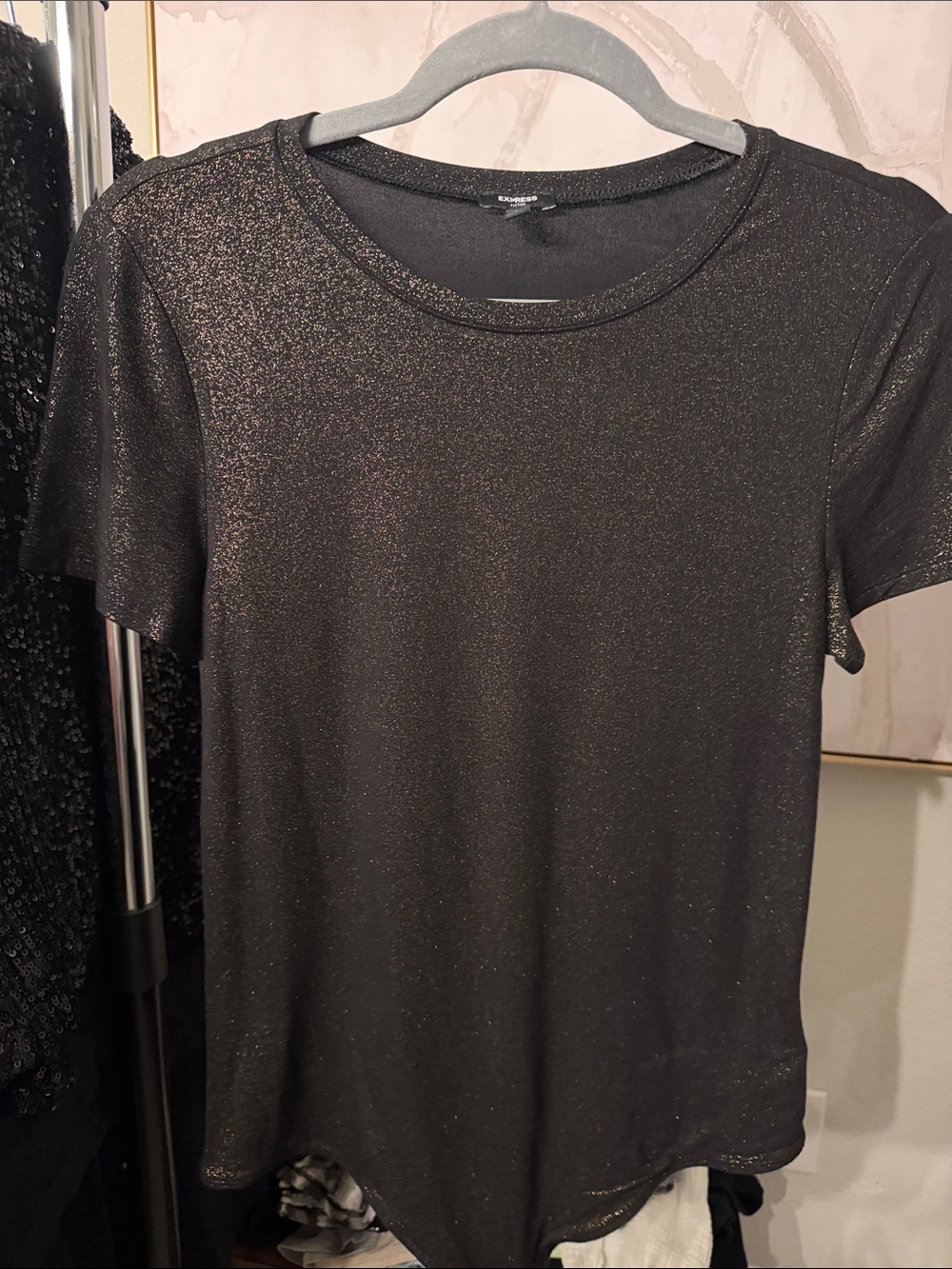 Express Black Metallic Shimmer Short-Sleeve Bodysuit